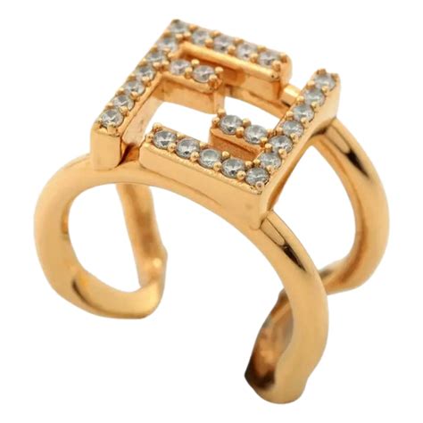 anello ff fendi|Fendi FF Anello Gold and Crystal Embellished Ring Large.